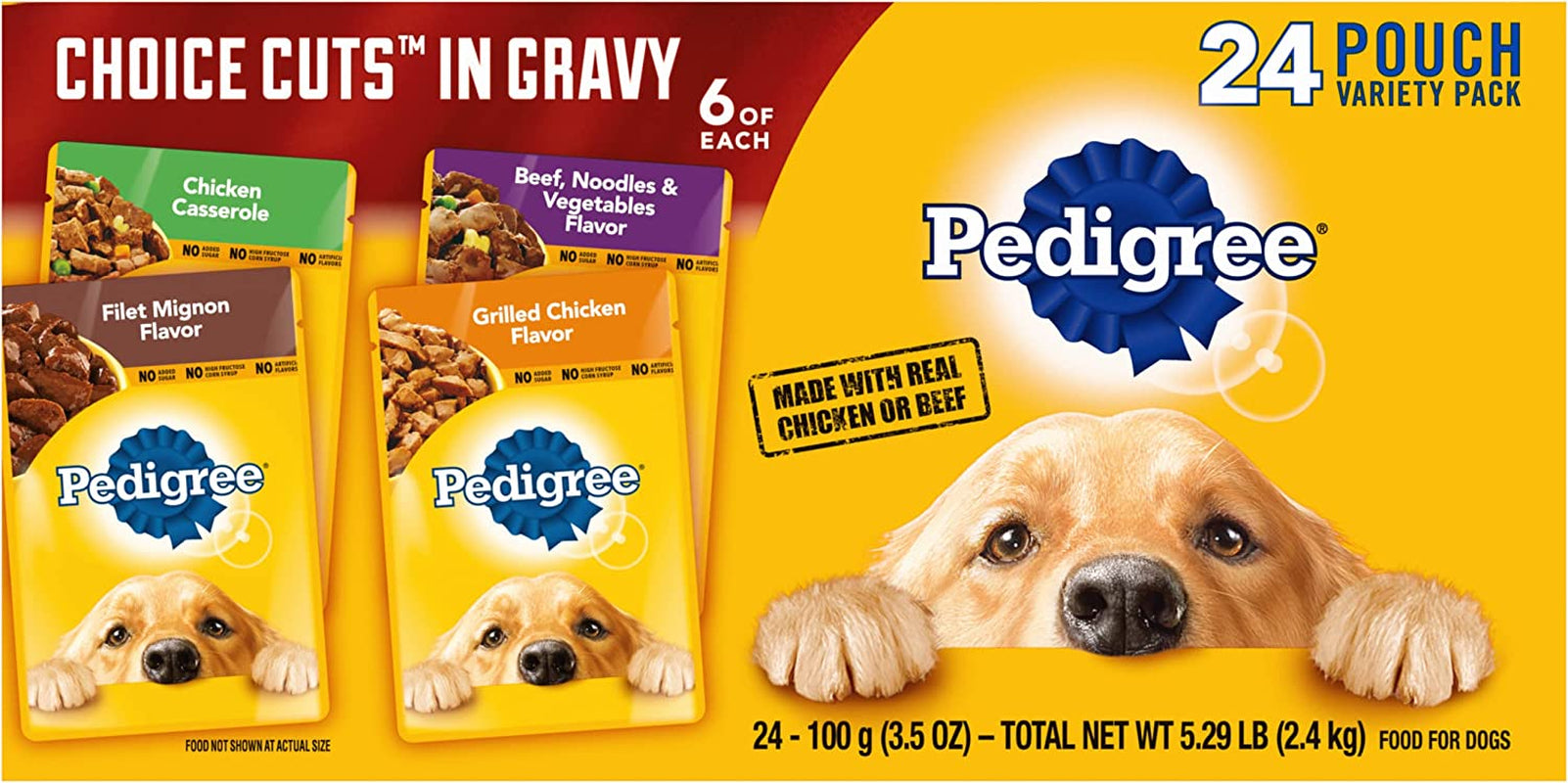 PEDIGREE CHOICE CUTS in GRAVY Adult Soft Wet Dog Food 24-Count Variety Pack, 3.5 Oz Pouches