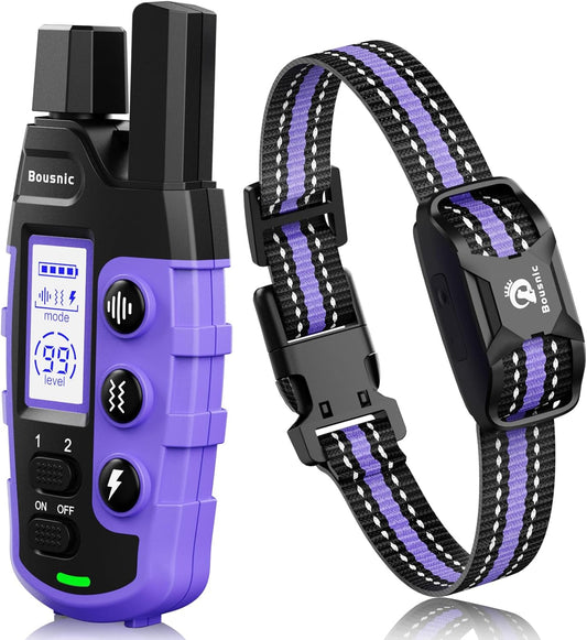 Bousnic Dog Shock Collar - 3300Ft Training Collar with Remote for 5-120Lbs Small Medium Large Dogs Rechargeable Waterproof E Collar with Beep (1-8), Shake(1-16), Safe Shock(1-99) Modes (Purple)