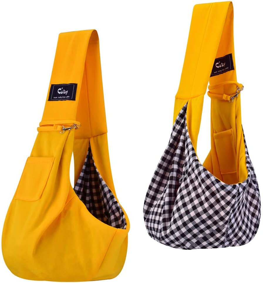 CUBY Dog and Cat Sling Carrier - Hands Free Reversible Pet Papoose Bag - Soft Pouch and Tote Design - Suitable for Puppy, Small Dogs Cats Outdoor (Yellow, Unadjustable Strap)