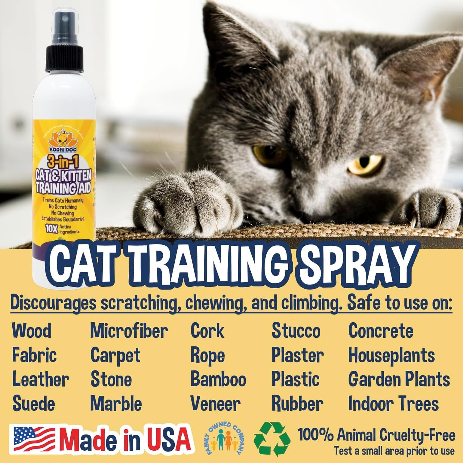 Bodhi Dog 3-In-1 Cat & Kitten Training Aid | Cat Deterrent Spray for Indoor and Outdoor Use | Cat Repellent Spray for Furniture | Establish Boundaries & Keep Cat off | Made in the USA (1 Gallon)