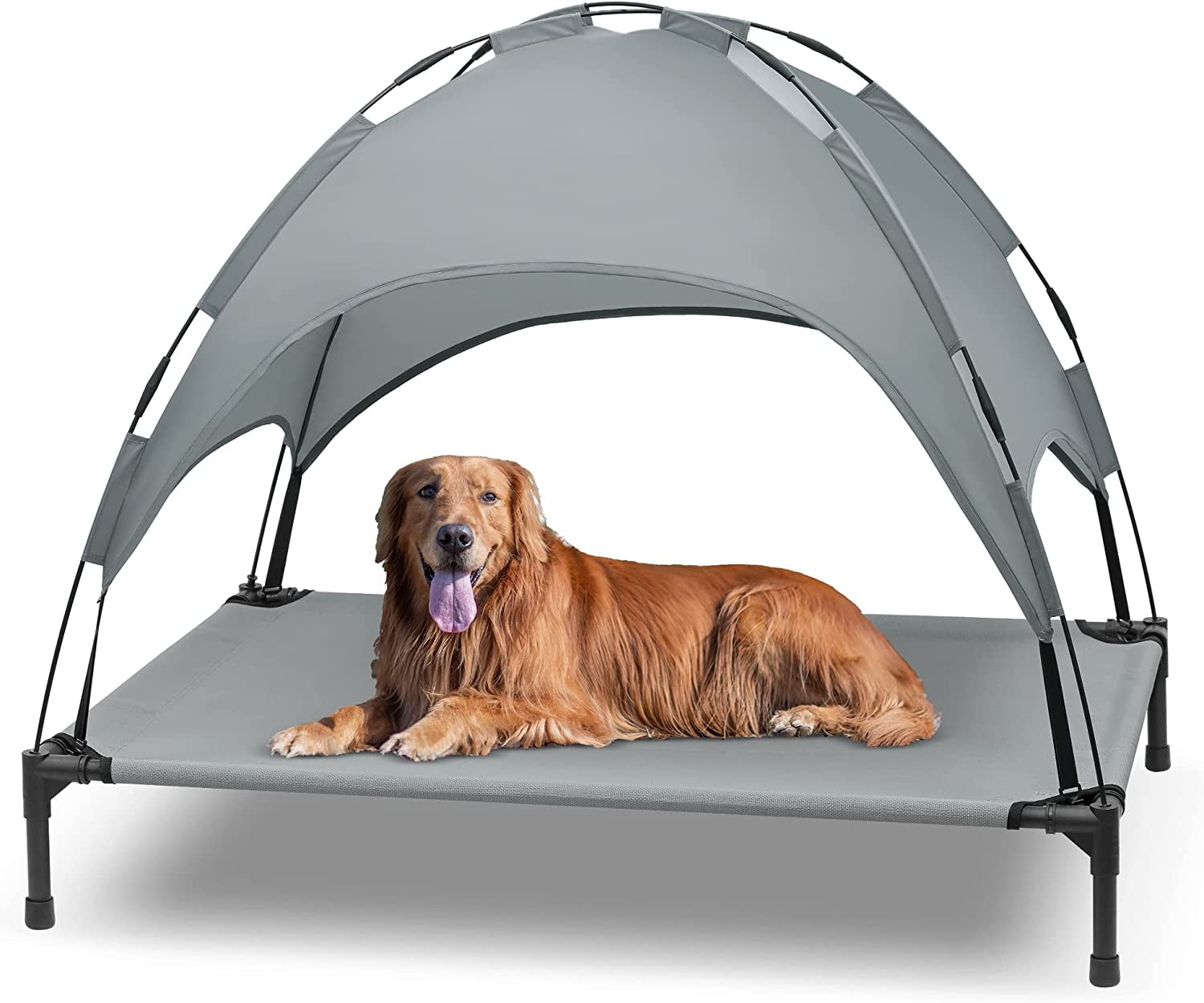 Heeyoo Elevated Dog Bed with Canopy, Outdoor Dog Cot with Removable Canopy Shade Tent, Portable Raised Pet Cot Cooling Bed for Dogs and Cats