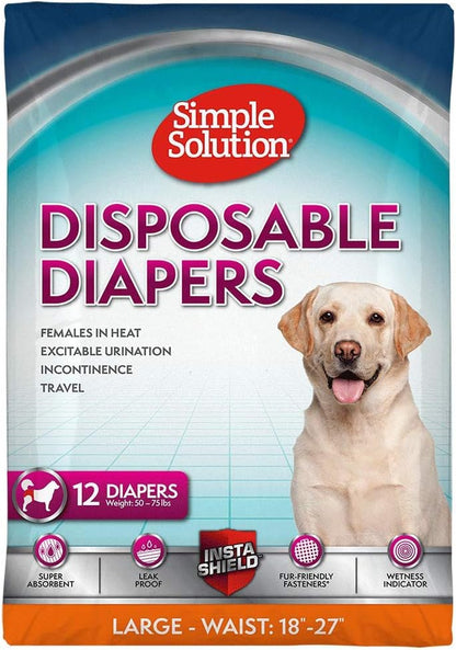 Simple Solution True Fit Disposable Dog Diapers for Female Dogs | Super Absorbent with Wetness Indicator | L/XL | 12 Count