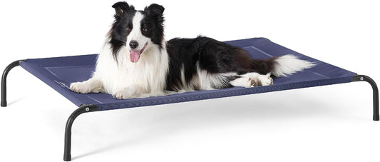 Bedsure Elevated Raised Cooling Cots Bed for Large Dogs, Portable Indoor & Outdoor Pet Hammock with Skid-Resistant Feet, Frame with Breathable Mesh, Deep Sea Blue, 49 Inches