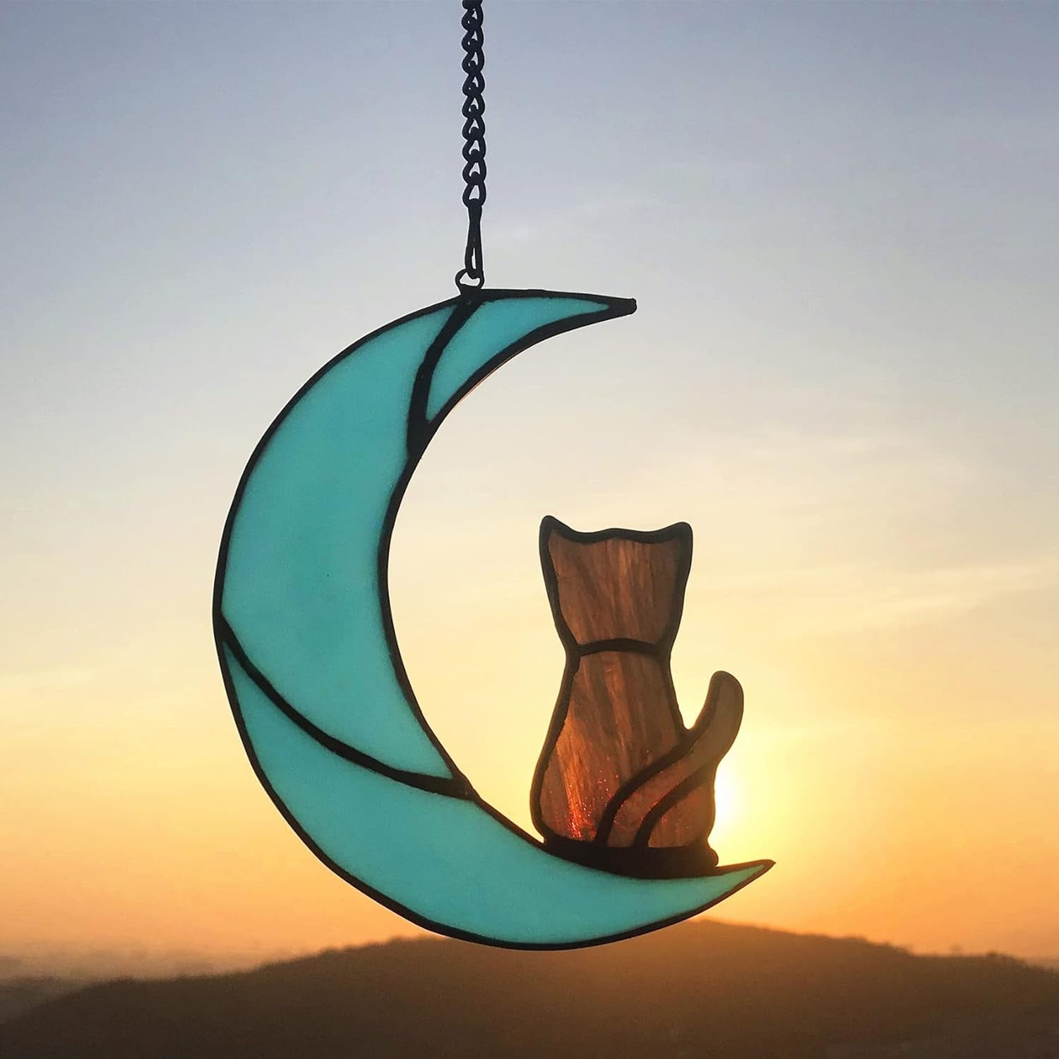 Grey Cat Memorial Gifts for Loss of Cat, Rainbow Bridge Pet Memorial Gifts Cat Suncatcher, Stained Glass Window Hangings Cat Gifts for Cat Lovers, Loss of Cat Sympathy Gift