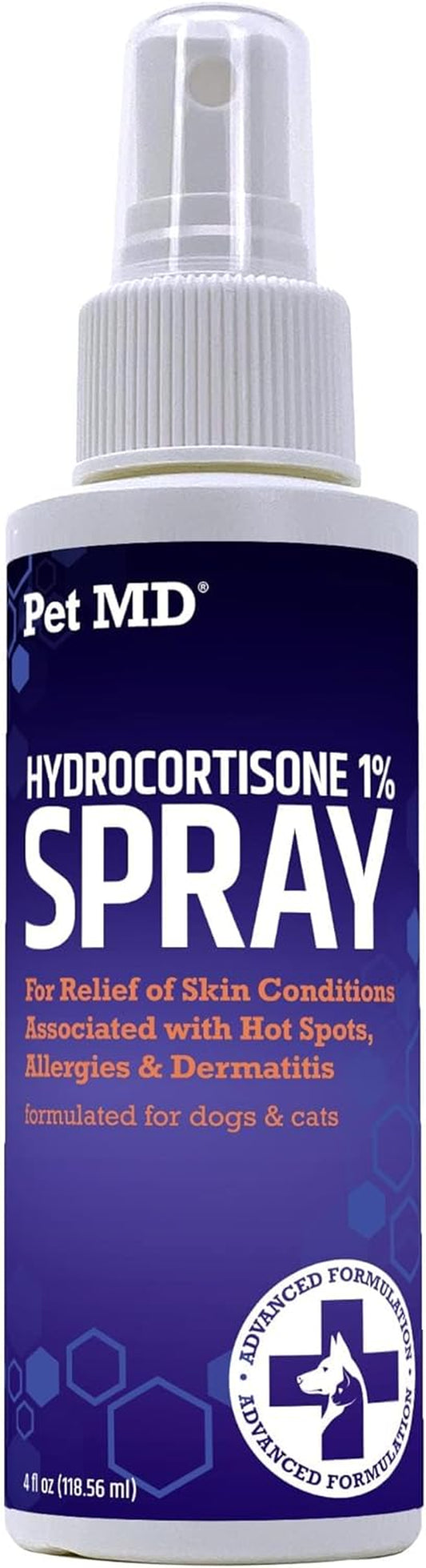 Pet MD Hydrocortisone Spray for Dogs, Cats, Horses - Itch Relief Spray & Hot Spot Treatment for Dogs, Irritated Dry Itchy Skin, Allergies, and Dermatitis - Reduces Topical Inflammation - 4 Oz