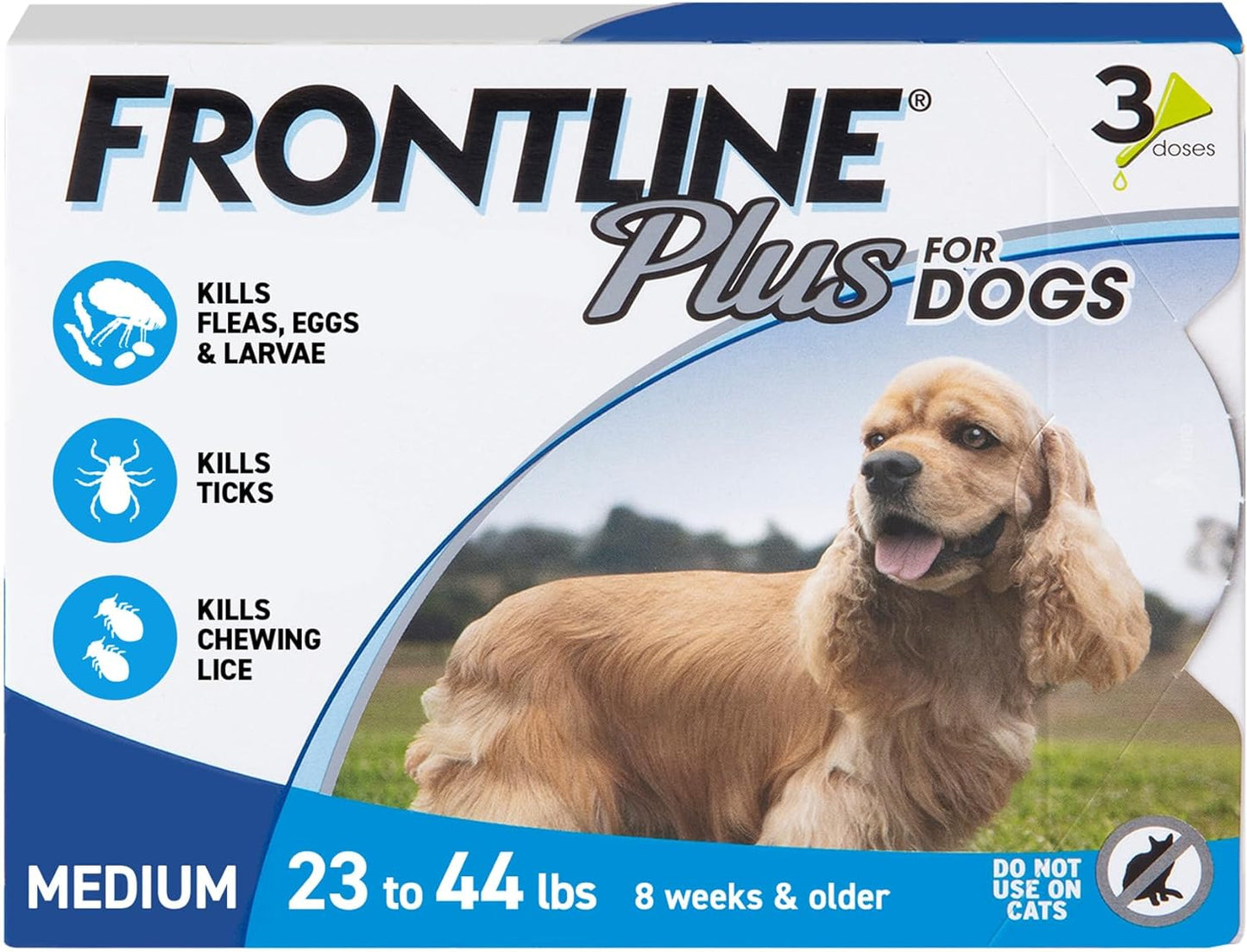 FRONTLINE plus Flea and Tick Treatment for Medium Dogs up to 23 to 44 Lbs., 3 Treatments