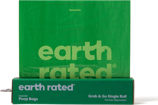 Earth Rated Dog Poop Bags, Thick Grab and Go Single Roll, Ideal for Backyard Pickups, Lavender Scented, 100 Bags