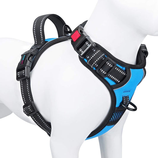 PHOEPET No Pull Dog Harnesses for Small Dogs Reflective Adjustable Front Clip Vest with Handle 2 Metal Rings 3 Buckles [Easy to Put on & Take Off](Xs, Blue)