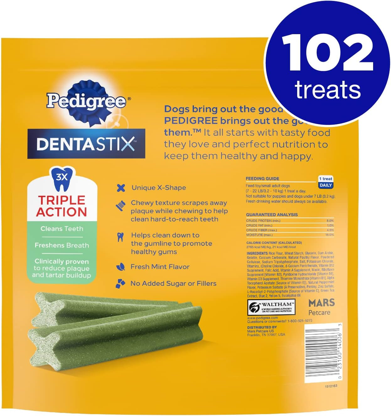 PEDIGREE DENTASTIX Dental Dog Treats for Toy/Small Dogs Fresh Flavor Dental Bones, 1.54 lb. Value Pack (102 Treats)