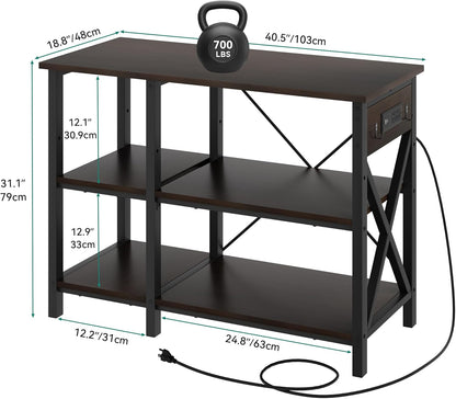 YITAHOME 40-50 Gallon Fish Tank Stand with Power Outlet, 40x18 Inch Metal Aquarium Stand with 3-Tier Adjustable Storage Shelves and Hooks, 700LBS Capacity, Black