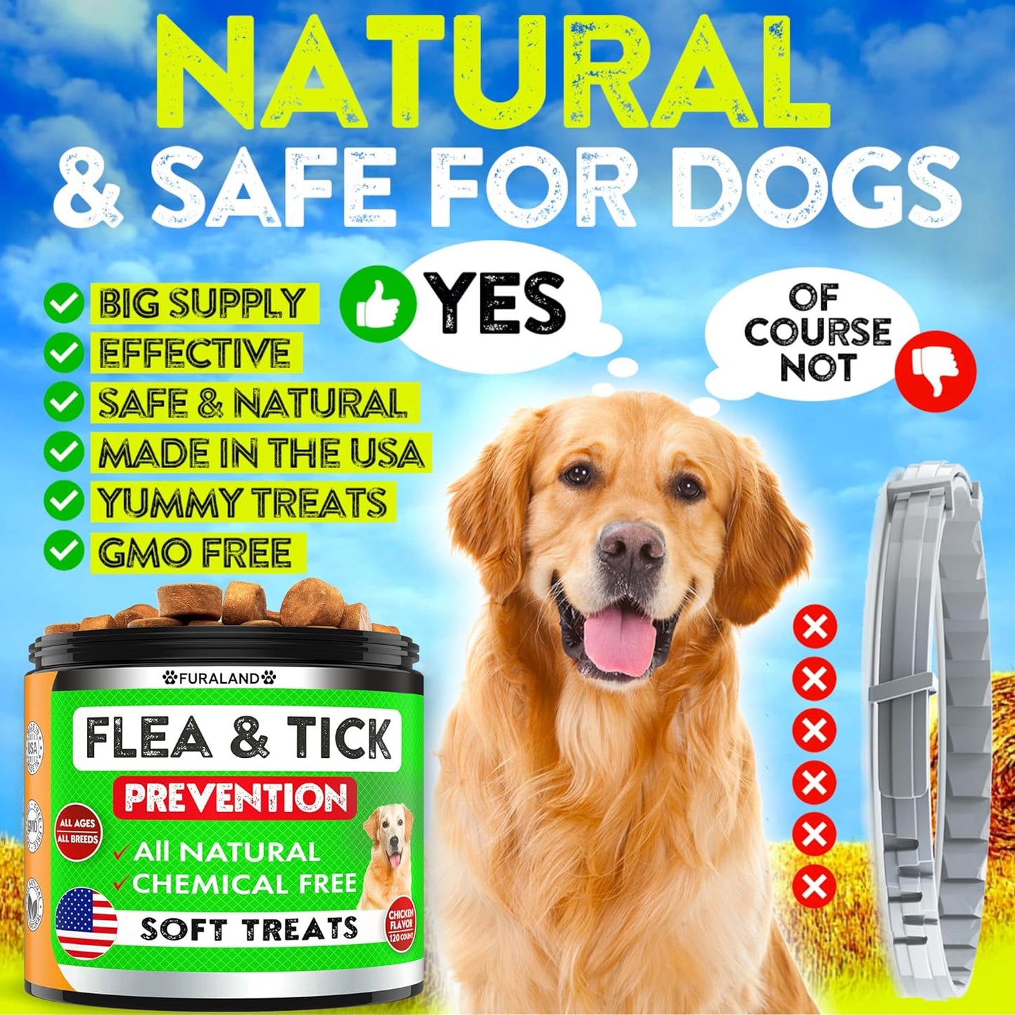 Flea and Tick Prevention for Dogs Pills - Dog Flea and Tick Treatment Chewable - Oral Flea Treatment Dogs - Dog Flea & Tick Control Chewables - Natural Flea and Tick Chewables for Dogs - Made in USA