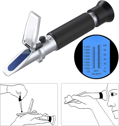 AUTOUTLET Salinity Refractometer Saltwater Aquarium for Seawater, Pool, Tank, Marine, Fishkeeping, 0-100PPT & 1.000-1.070 Salinity Tester with ATC Function Salinity Hydrometer Kit