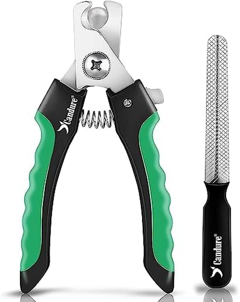 Candure Dog Nail Clippers Professional Pet Nail Clipper Suitable for Cats, Rabbits and Guinea Pigs - Safety Lock/Protective Guard to Avoid over Cutting (Green, Medium to Small)