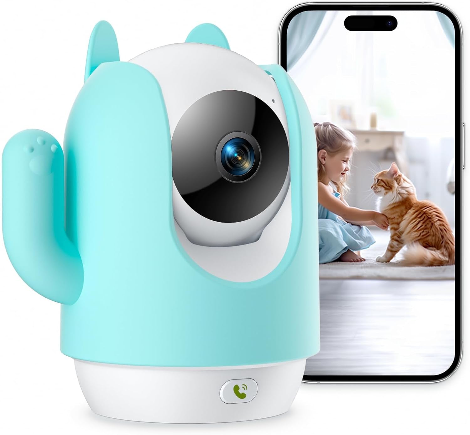 Pet Camera, 2K Indoor Security Camera, 360° Dog Camera with Phone App, Baby Monitor W/One-Touch Call, AI Motion Detection & Tracking, IR Night Vision, Cloud/Sd Card Storage, 2.4Ghz Wi-Fi, Pink