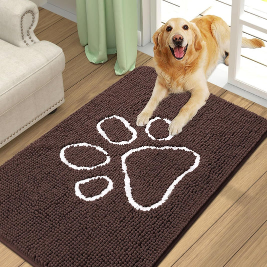 Smiry Dog Door Mat for Muddy Paws, Absorbent Dirt Trapper Non-Slip Washable Mat, Quick Dry Chenille, Mud Mat for Dogs, Entry Indoor Door Mat for inside Floor (36X24 Inches, Brown)