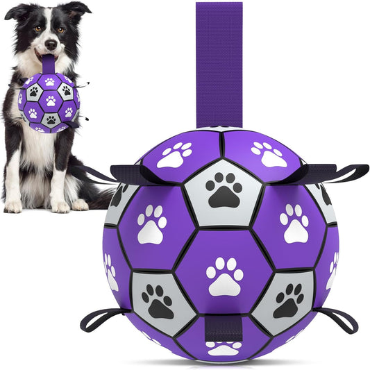 Dog Toys Soccer Ball with Straps - Dog Water Toy, Puppy Birthday Gifts, Durable Dog Balls for Small Medium Dogs Purple（6 Inch）