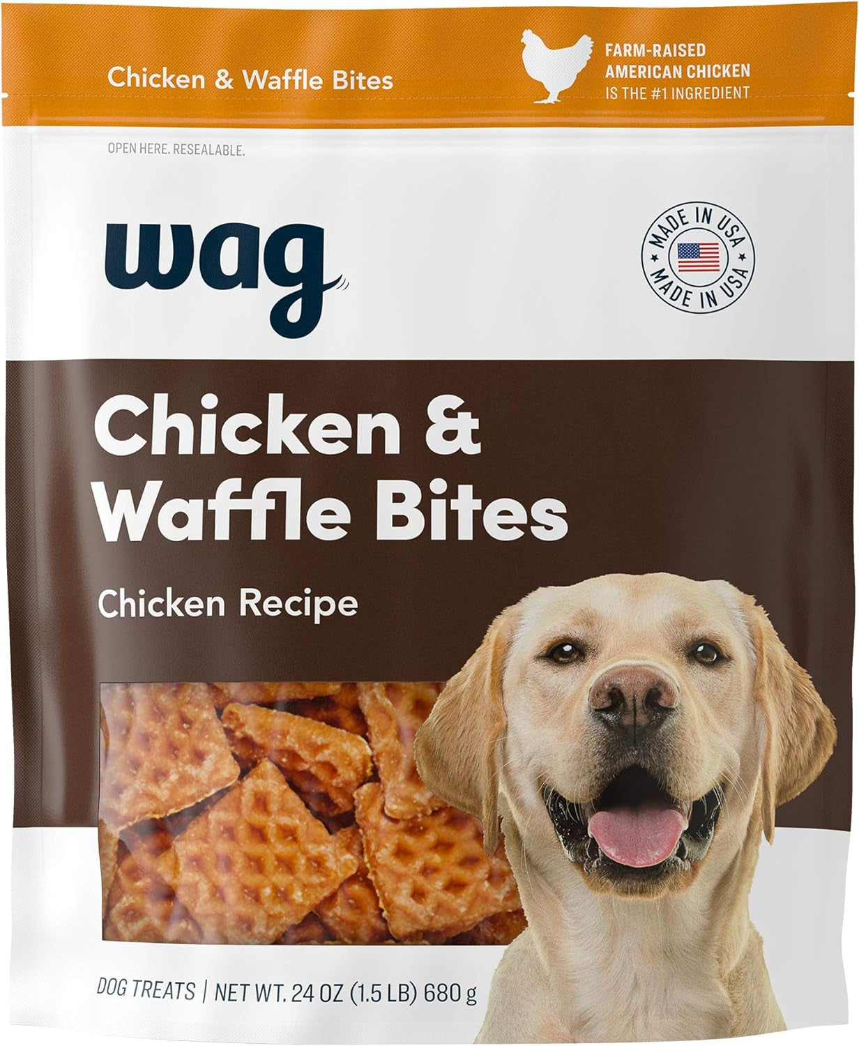 Amazon Brand - Wag Dog Treats Chicken and Waffle Bites 24Oz