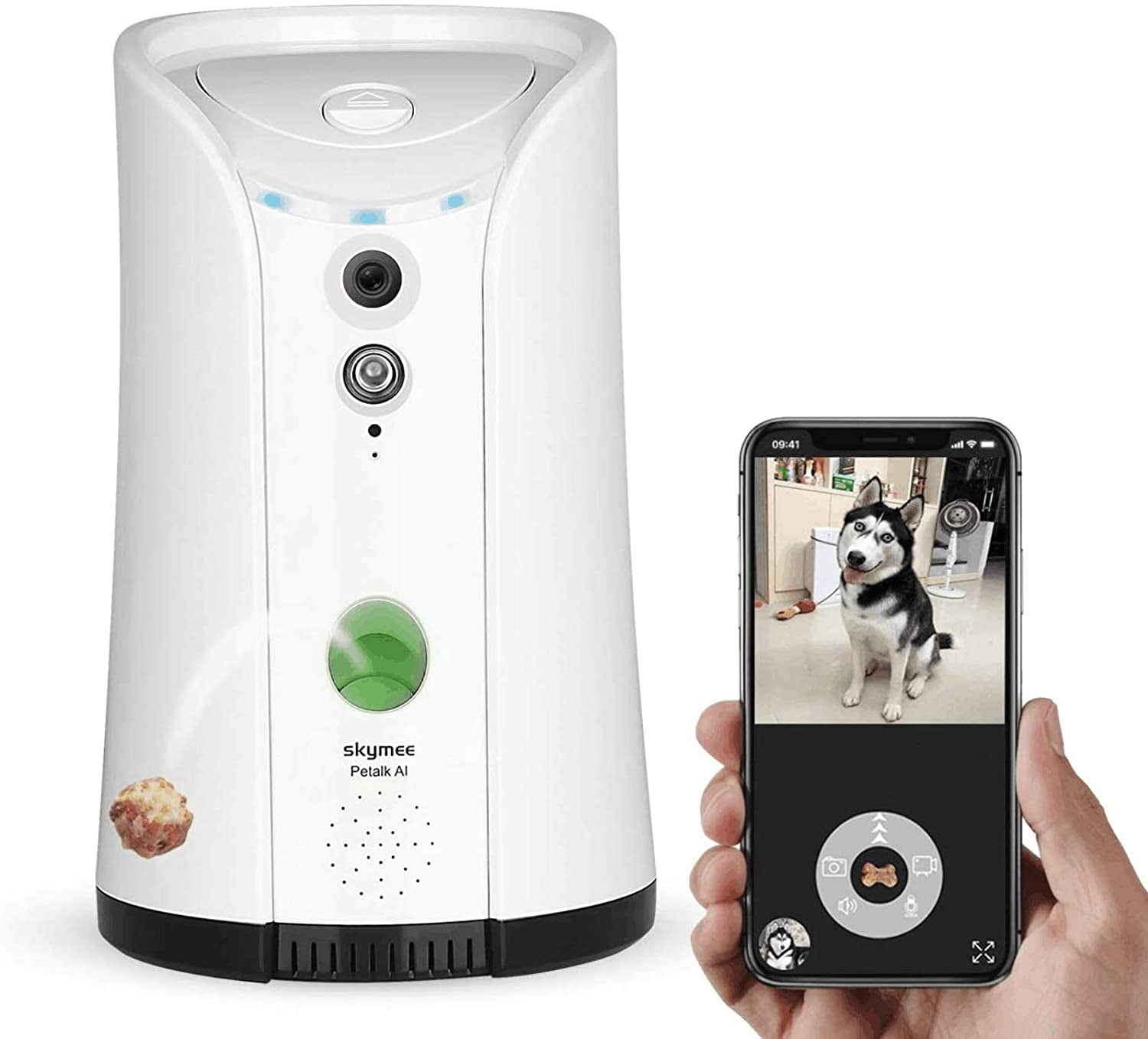 SKYMEE Dog Camera Treat Dispenser,Wifi Full HD Pet Camera with Two-Way Audio and Night Vision,Compatible with Alexa (2.4G Wifi ONLY) (Petalk AI)