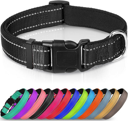 Joytale Reflective Dog Collar,Soft Neoprene Padded Breathable Nylon Pet Collar Adjustable for Extra Large Dogs,Black,Xl