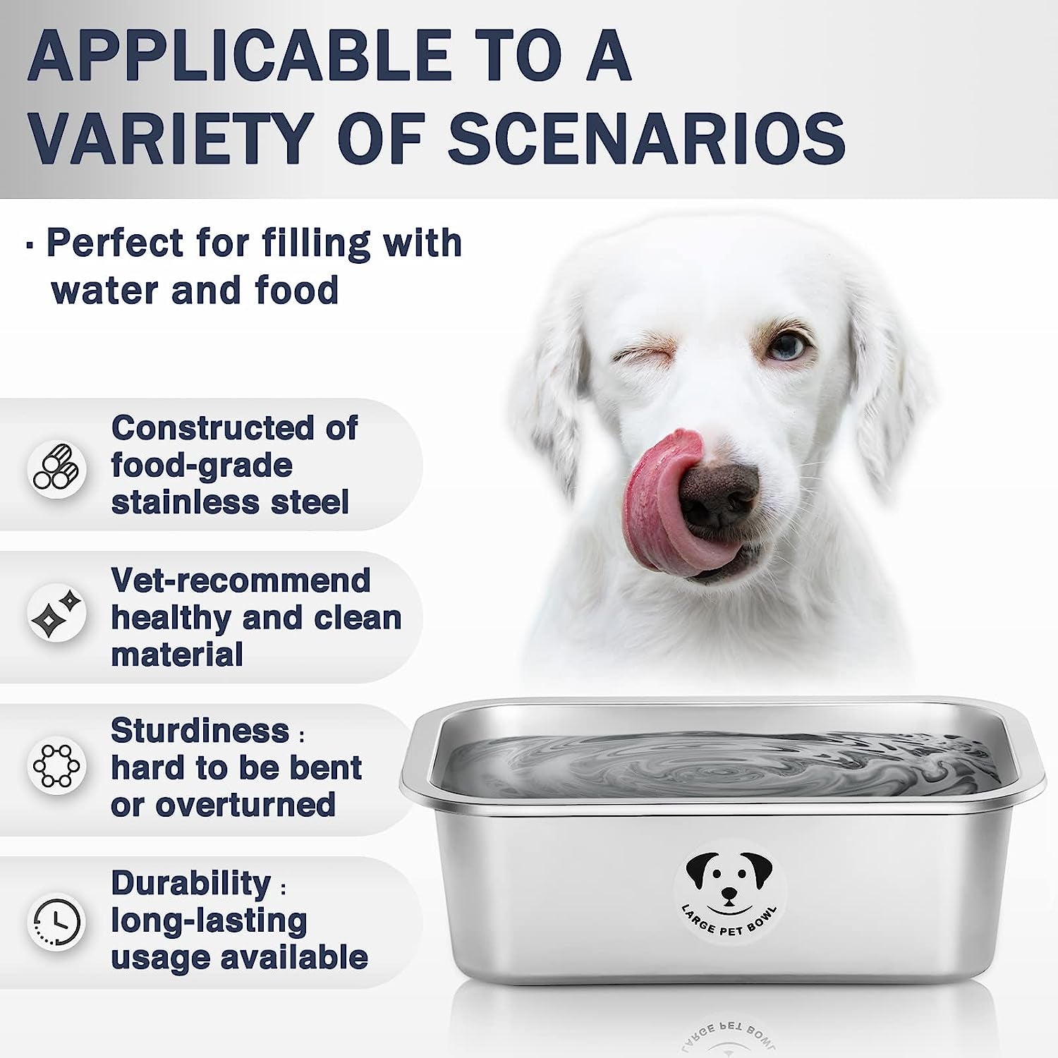 Stainless Steel Dog Bowls for Large Dogs, High Capacity Metal Dog Food Bowls, Dog Food and Water Bowls for Large, X-Large, and Big Dogs 1.25 Gallons