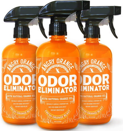 Angry Orange Pet Odor Eliminator for Strong Odor - Citrus Deodorizer for Strong Smells on Carpet, Furniture & Floors - 3 Pack - Puppy Supplies