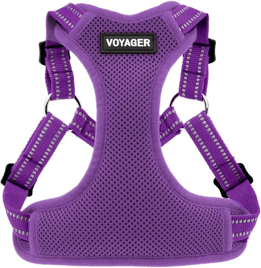 Best Pet Supplies Voyager Adjustable Dog Harness with Reflective Stripes for Walking, Jogging, Heavy-Duty Full Body No Pull Vest with Leash D-Ring, Breathable All-Weather - Harness (Purple), XS