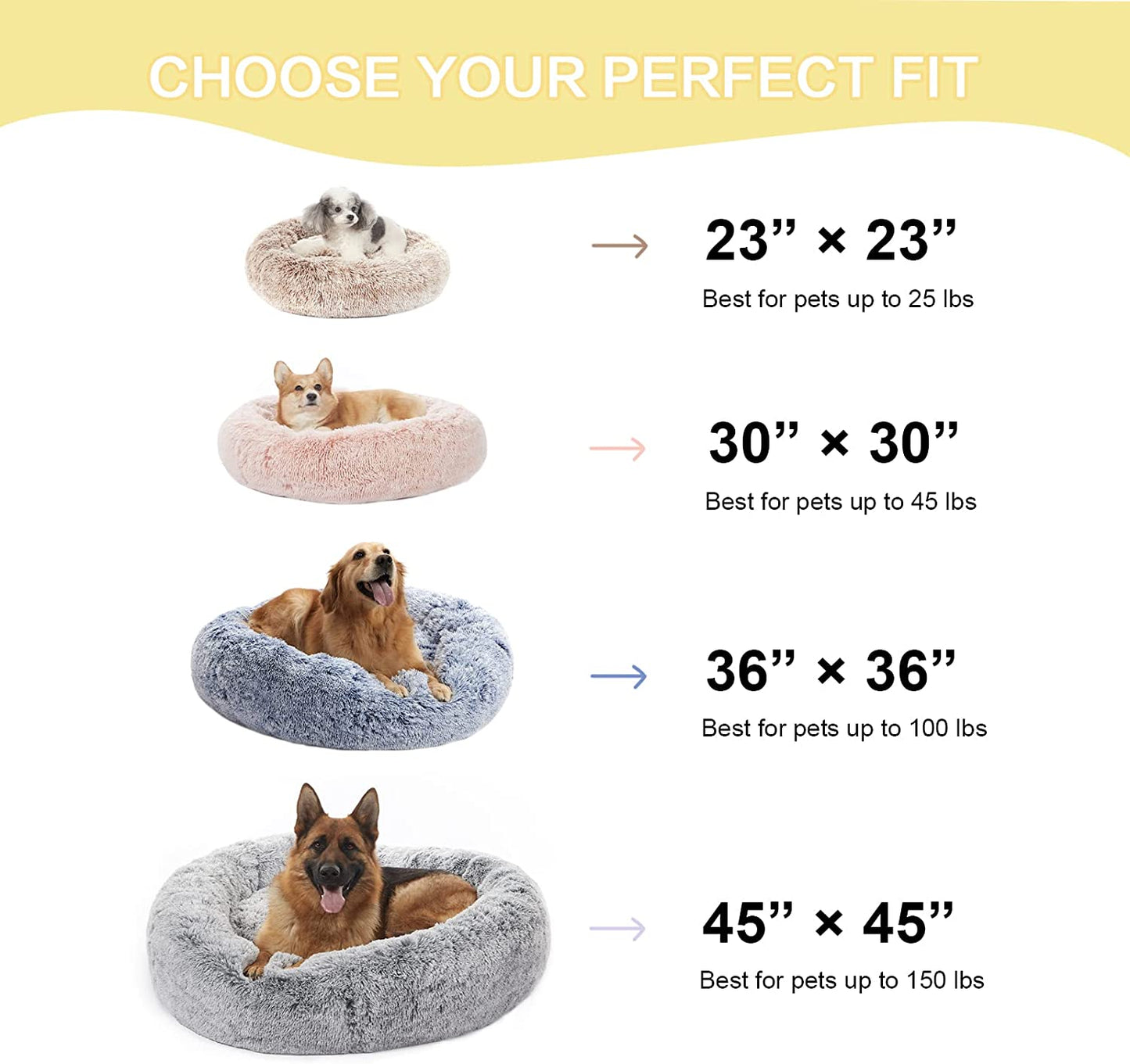 Bedfolks Calming Donut Dog Bed, 45 Inches Round Fluffy Dog Beds for Extra Large Dogs, Anti-Anxiety Plush Dog Bed, Washable Pet Bed with Non-Slip Bottom (Light Grey, Extra Large)