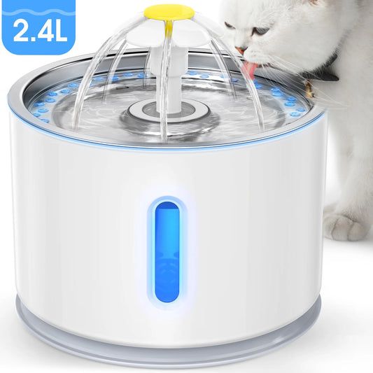 Pet Fountain,Cat Water Fountain, Automatic Water Dispenser for Cats and Dogs, Circulating Filtration System, Easy-To-See Water Level, Low Noise 80Oz/2.4L Capacity