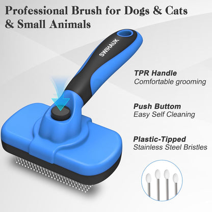 Self Cleaning Slicker Brush for Dogs & Cats, Skin Friendly Grooming Cat Brush, Dog Brush for Shedding, Deshedding Brush, Hair Brush Puppy Brush for Haired Dogs, Pet Supplies Accessories, Gray