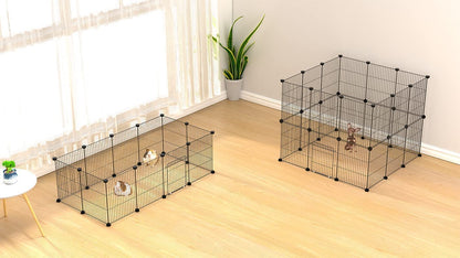 LANGXUN DIY Small Animal Pet Playpen with Door, Rabbit, Guinea Pig Cages, Puppy, Kitten Playpen | Indoor & Outdoor Portable Metal Wire Yard Fence, 12Pcs Pet Panels