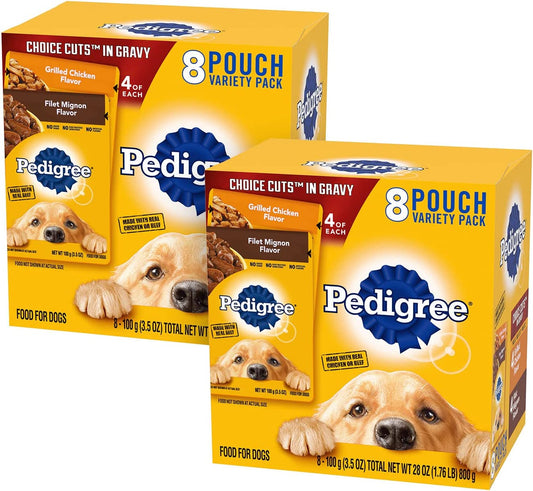 PEDIGREE CHOICE CUTS in GRAVY Adult Soft Wet Dog Food 8-Count Variety Pack, 3.5 Oz Pouches (Pack of 2)