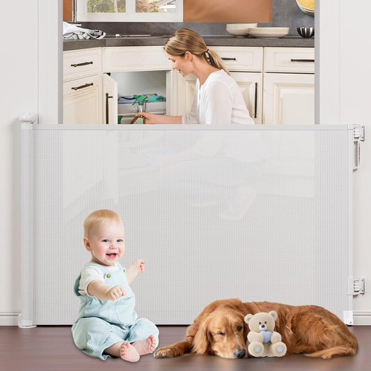 Retractable Baby Gates Extra Wide, Probebi Retractable Dog Gate for the House Extends to 72" Wide 34" Tall, Gates for Baby Indoor, Stair Gate for Outdoor, Staris, Hallways, Doorways, Deck, Porch