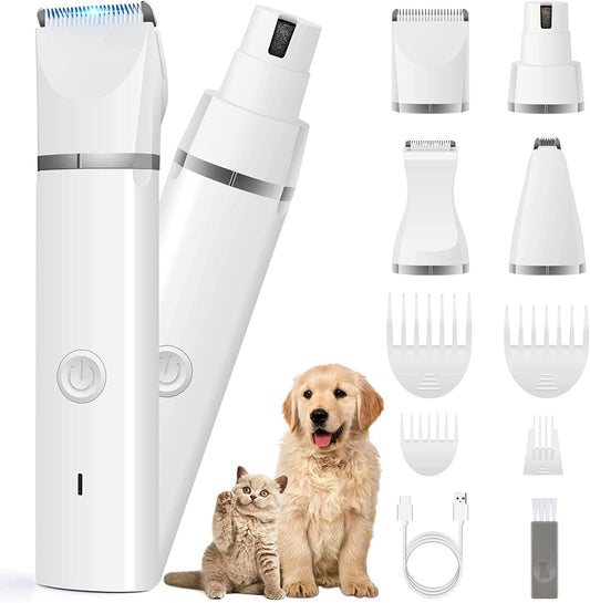 Dog Clippers Grooming Kit Hair Clipper-Low Noise Paw Trimmer- Rechargeable - Cordless Quiet Nail Grinder Shaver for Cats and Other Pets