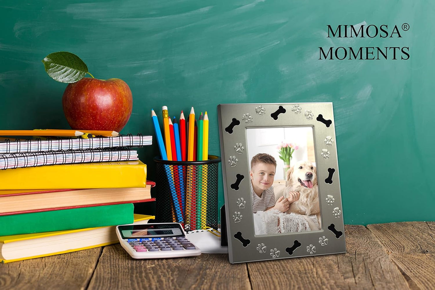 MIMOSA MOMENTS Brushed Silver Metal 6X4 Pet Picture Frame Saying I Love My Dog (Brushed Silver-Dog, 4X6 Horizontal)