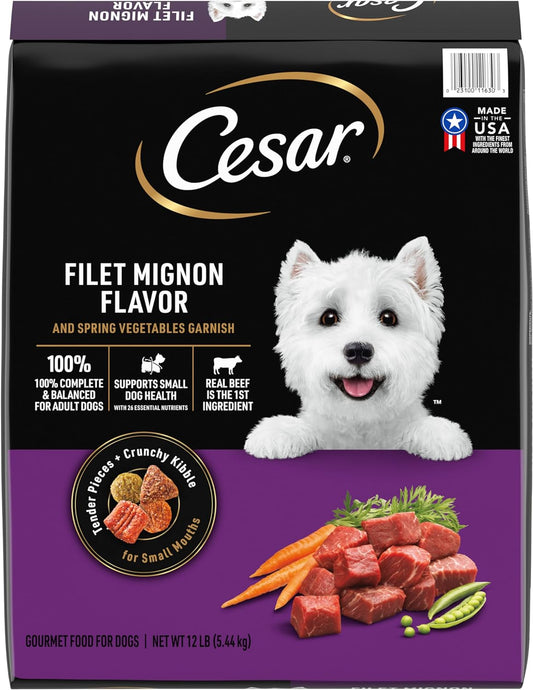 CESAR Small Breed Adult Dry Dog Food Filet Mignon Flavor with Spring Vegetables Garnish Dog Kibble, 12 Lb. Bag