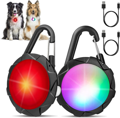 4 Modes Dog Collar Light, 2 Pack Dog Light for Night Walking Rechargeable Dog Light with Clip on IP68 Waterproof Dog Walking Light for Climbing, Camping, Cycling, Running