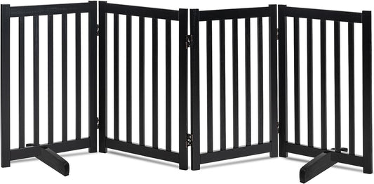 LZRS Solid Hardwood Freestanding Pet Gate,Wooden Dog Gates for Doorways,Nature Wood Dog Gates for the House,Dog Gate for Stairs,Freestanding Indoor Gate Safety Fence,Black,30" Height-4 Panels