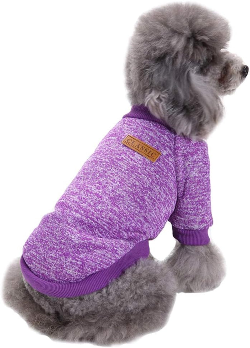 Jecikelon Pet Dog Clothes Dog Sweater Soft Thickening Warm Pup Dogs Shirt Winter Puppy Sweater for Dogs (Purple, S)