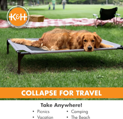 K&H Pet Products Elevated Outdoor Dog Cot Bed, Raised Cooling Bed with Washable Breathable Mesh for Large Dogs, Portable Raised Platform Pet Bed, Heavy Duty Metal Frame Hammock Bed, Jumbo, Tan