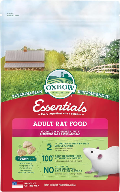 Oxbow Essentials Adult Rat Food - All Natural Adult Rat Food - Veterinarian Recommended- Made in the USA- Rich in Natural Vitamins & Minerals- No Artificial Ingredients- 3 lb.