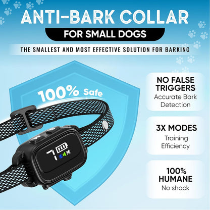 Tiny Bark Collar for Small Dogs 5-15 Lbs and Puppies - No Shock anti Barking Collar - Rechargeable Smart Collar for Dog Training with 7 Sensitivity Levels and 3 Beep&Vibration Modes