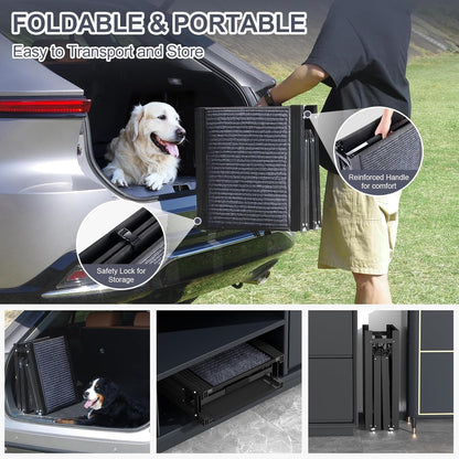 Dog Ramp for Car, 63" Long & 17" Wide Folding Portable Pet Stair Ramp with Non-Slip Rug Surface, Extra Wide Dog Steps for Medium & Large Dogs up to 250LBS Enter a Car, SUV & Truck