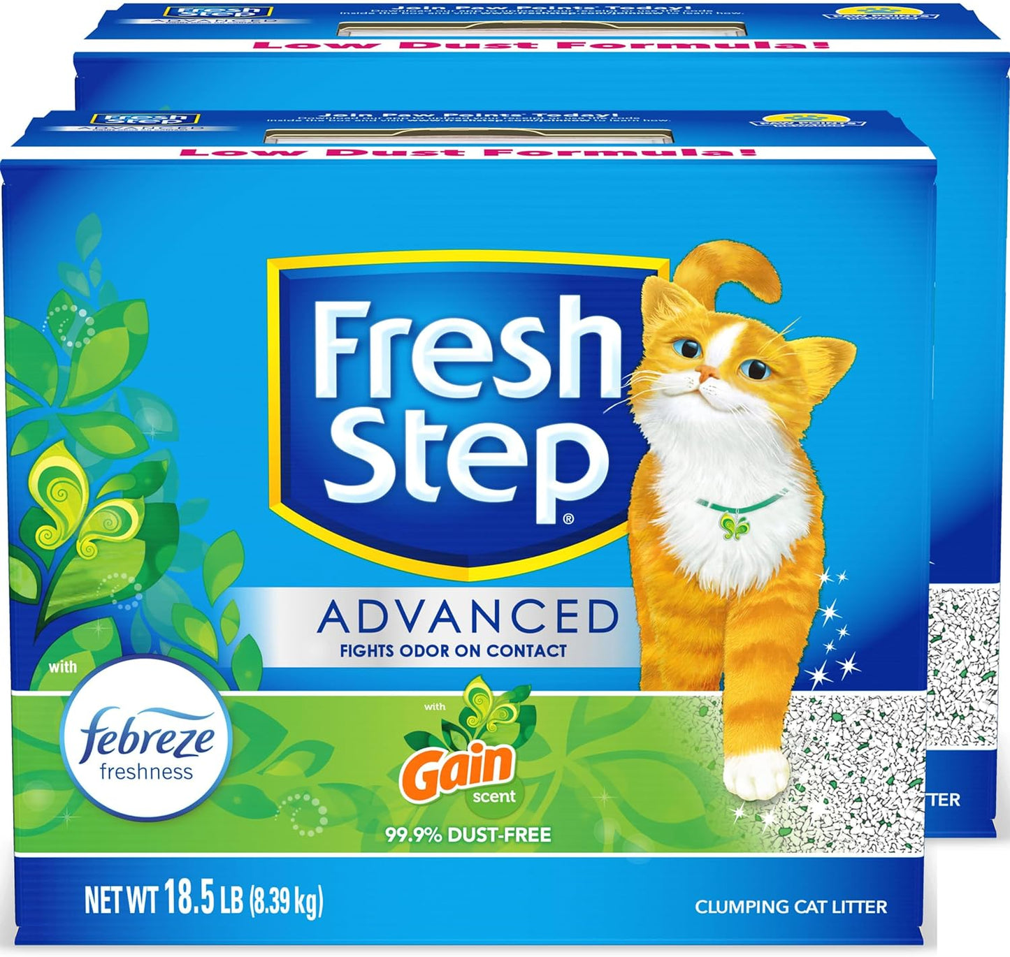 Fresh Step Clumping Cat Litter, with Gain, Advanced, Extra Large, 37 Pounds Total (2 Pack of 18.5Lb Boxes)