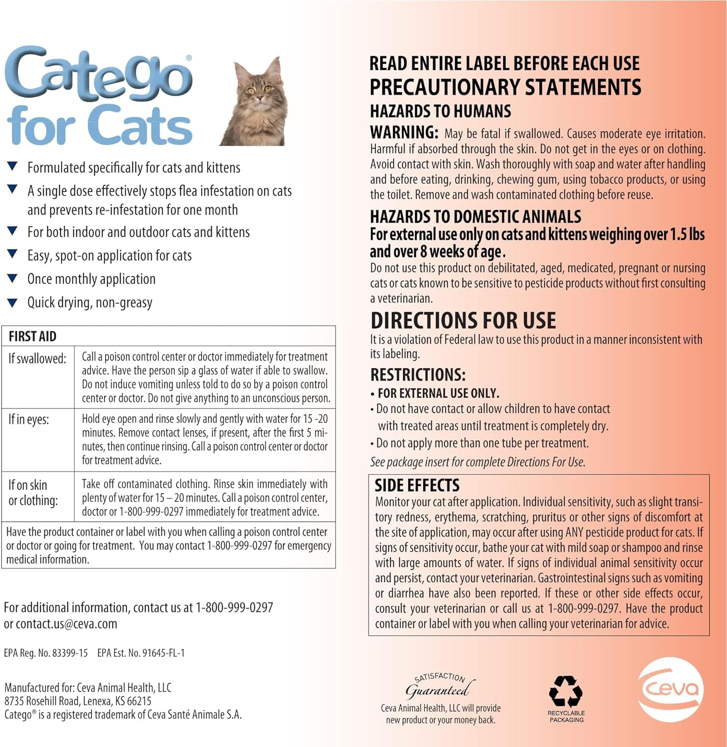 Flea and Tick Control for Cats (6 Doses) over 1.5 Lbs, 8 Weeks or Older