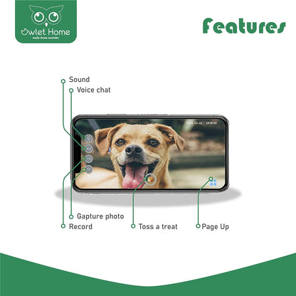 Pet Camera with Treat Dispenser Tossing for Dogs/Cats, 2.4Ghz & 5Ghz Wifi, 1080P Camera, Live Video, Auto Night Vision, 2-Way Audio, Compatible with Alexa, Pre-Recorded Voice Message