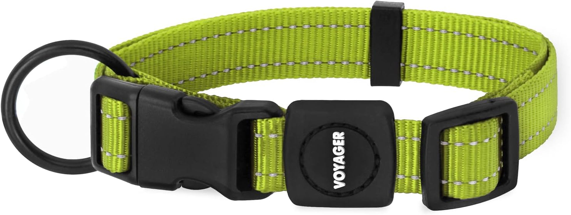 Best Pet Supplies Reflective Dog Collar with Adjustable Length, Heavy-Duty Buckle, and Strong Leash D-Ring, Training, Walking, Jogging Accessory for Small, Medium, and Large Breeds - Lime Green, S