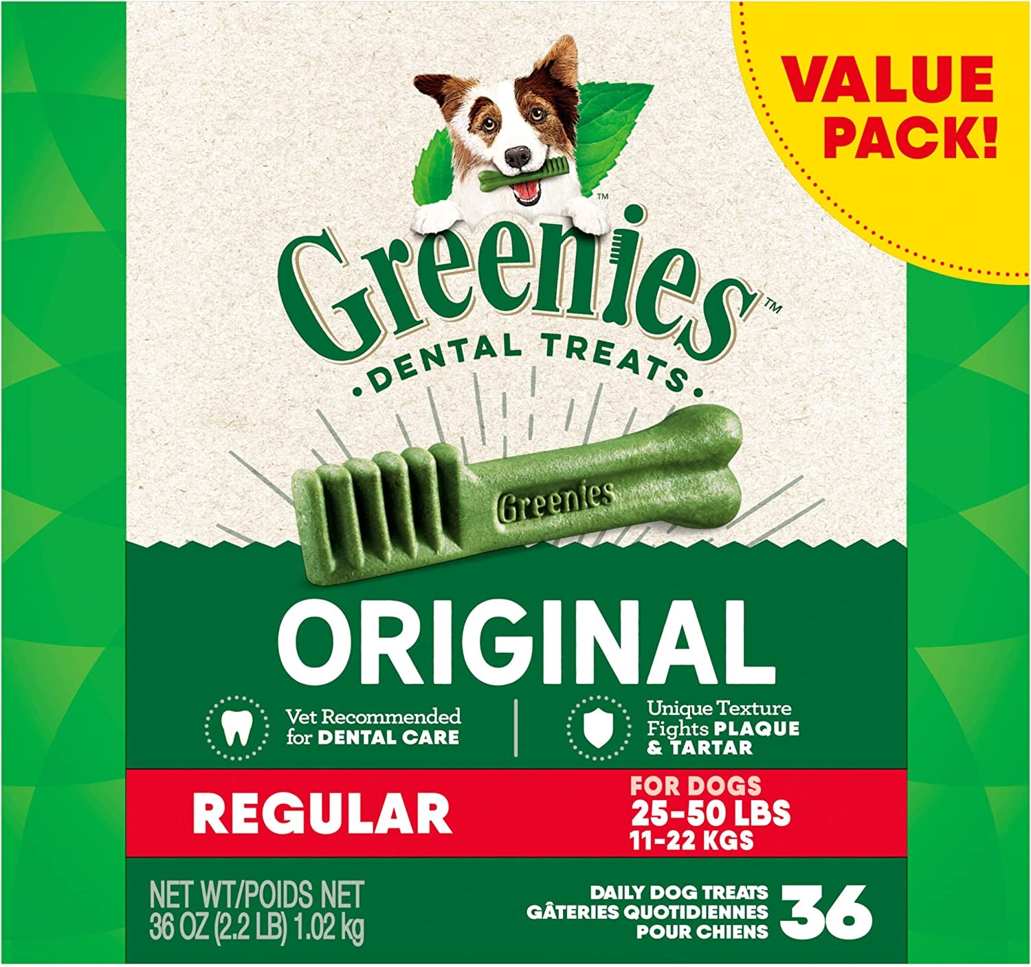 Greenies Bursting Blueberry Dog Dental Treat Regular Size 12 Count - Pack of 2