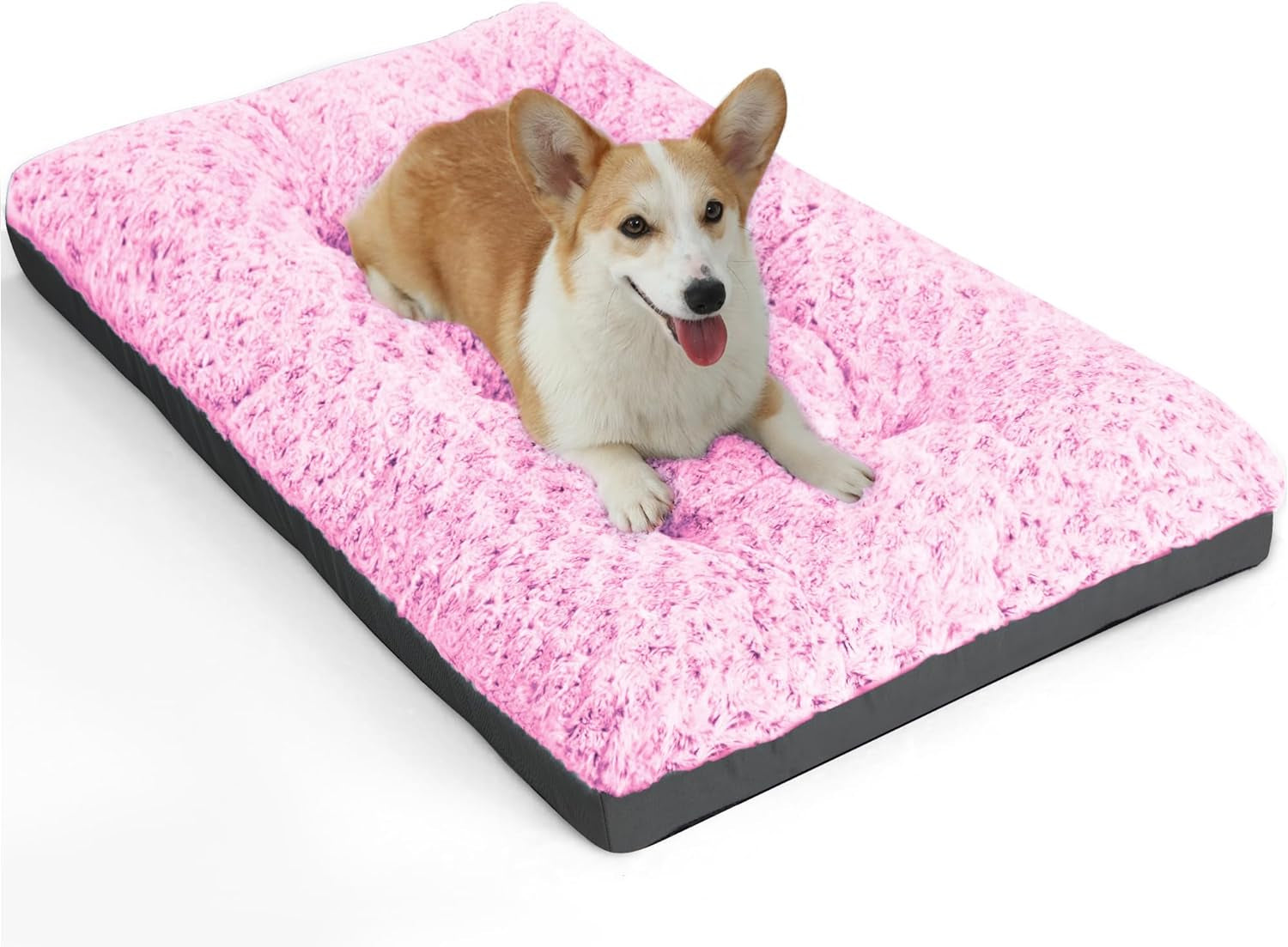 Deluxe Washable Dog Bed for Medium Dogs Dog Crate Mat 30 Inch Comfy Fluffy Kennel Pad Anti-Slip for Dogs up to 40 Lbs, 30" X 19", Pink