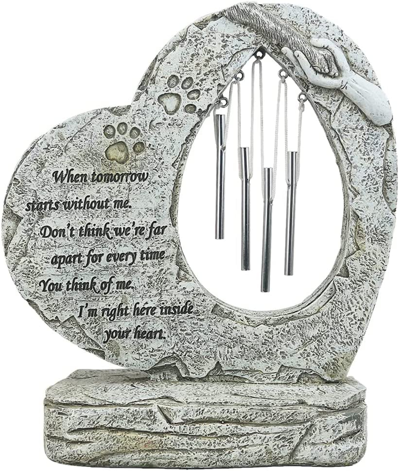 Paw Prints Dog Memorial Stones Pet Memorial Stones with Wind Chimes, Loss of Dog Sympathy Gifts Pet Memorial Gifts Dog Memorial Gifts, Pet Dog Headstone Grave Markers for Garden Backyard Patio or Lawn