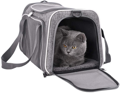 Petisfam Top Load Cat Carrier Bag for Medium Cats and Small Dogs. Airline Approved, Collapsible, Escape Proof and Auto-Safe. Easy to Get Cat in and Make Vet Visit Less Stressful